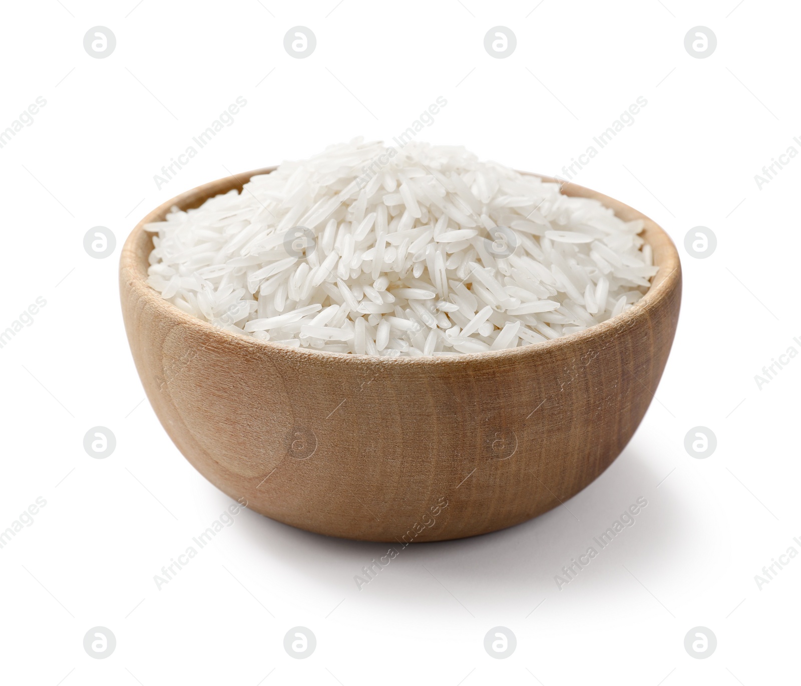 Photo of Raw basmati rice in bowl isolated on white