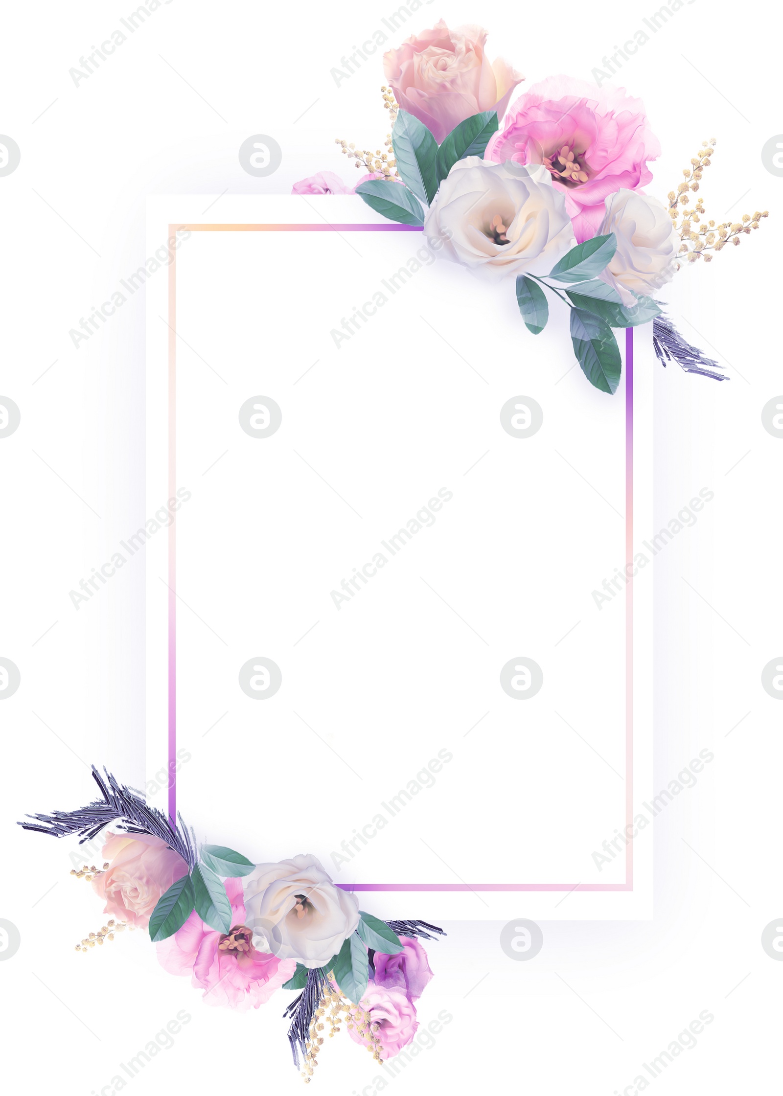 Illustration of Beautiful wedding invitation card with frame, flowers and space for text on white background