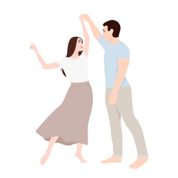 Happy couple dancing on white background