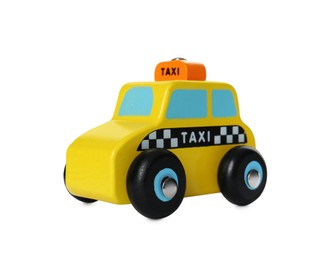 Photo of One taxi car isolated on white. Children's toy