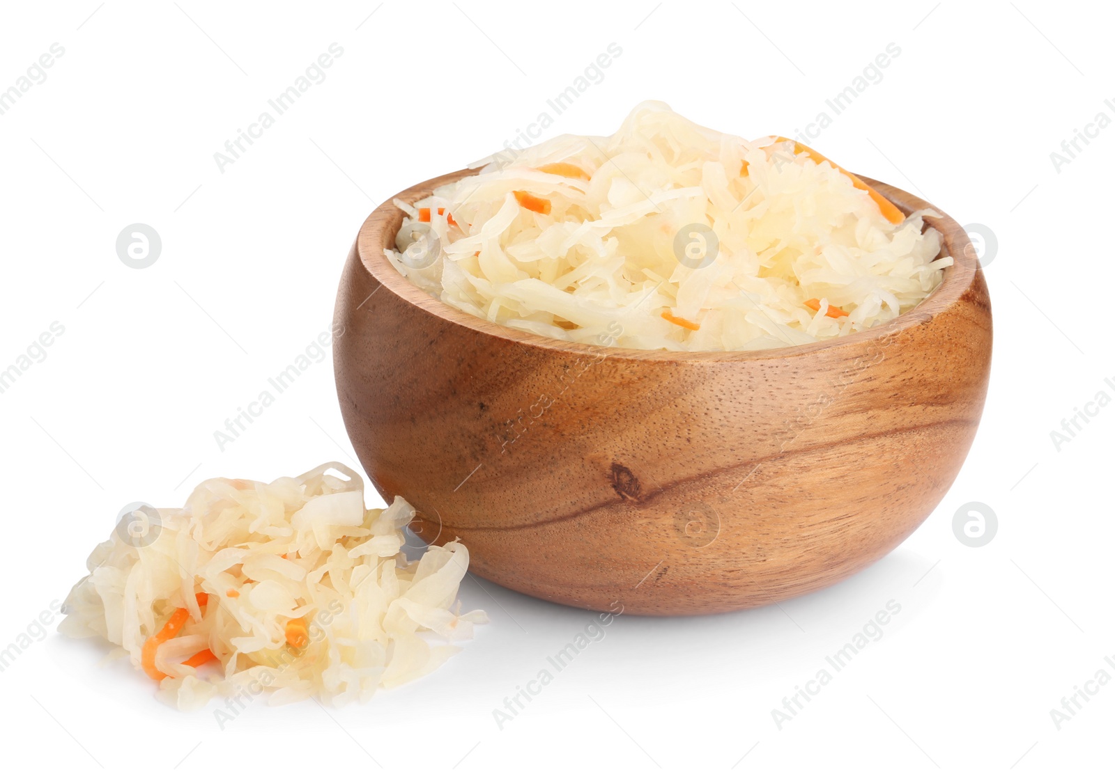 Photo of Tasty sauerkraut with carrot on white background