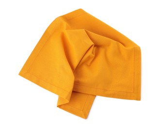 New clean orange cloth napkin isolated on white, top view