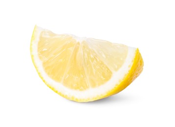 Photo of Citrus fruit. Slice of fresh ripe lemon isolated on white