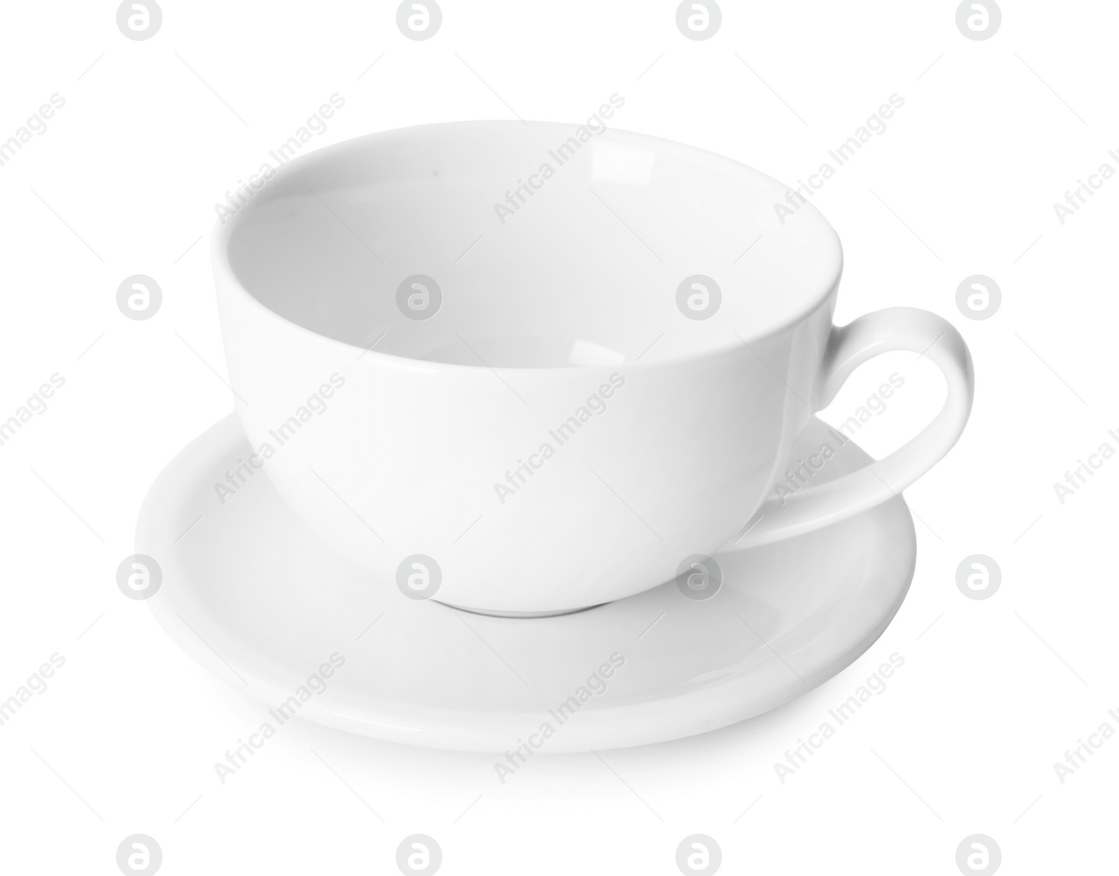 Photo of Ceramic cup and saucer isolated on white