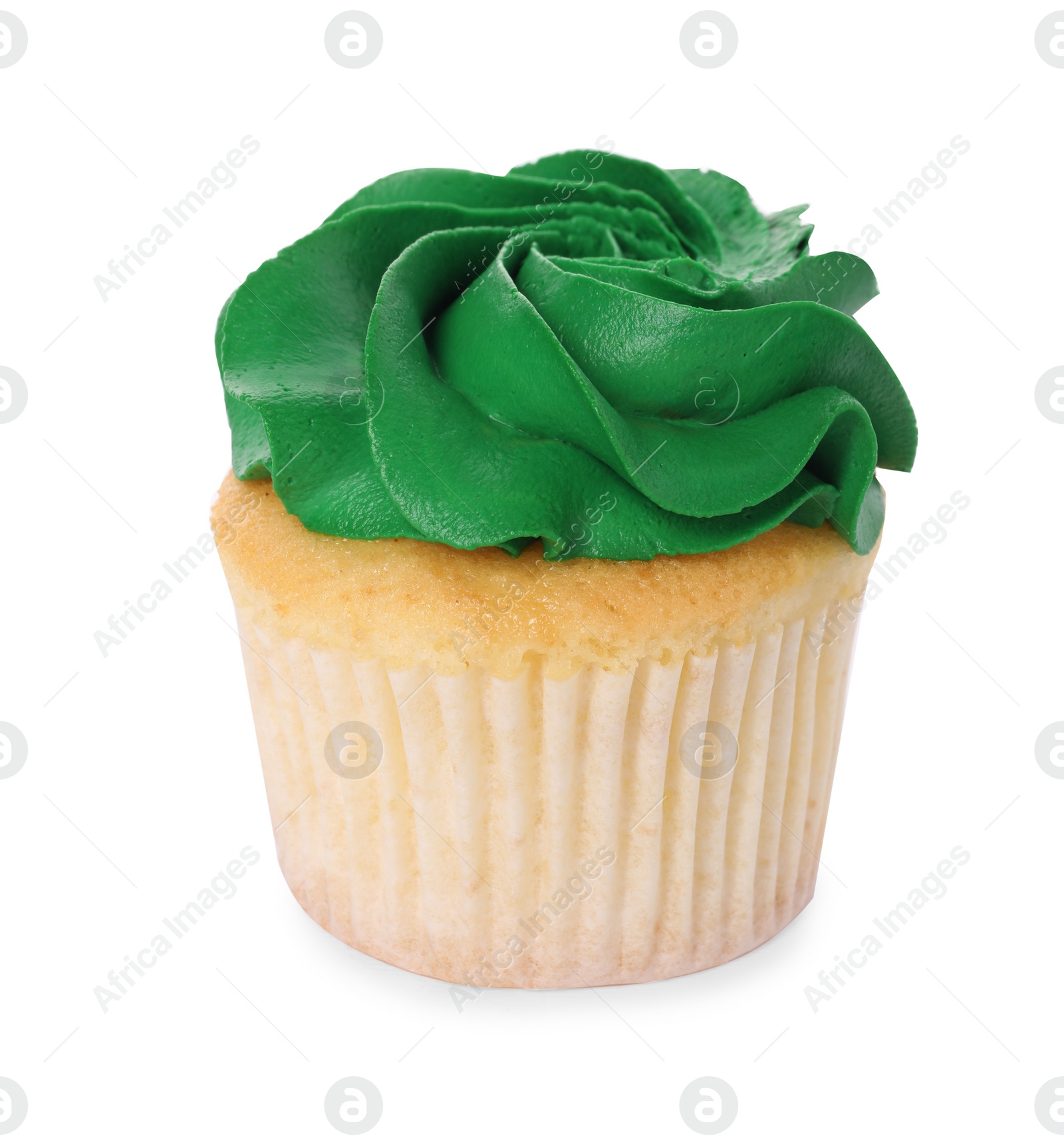 Photo of Delicious cupcake with bright cream isolated on white