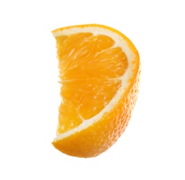 Photo of Slice of fresh orange isolated on white. Mulled wine ingredient