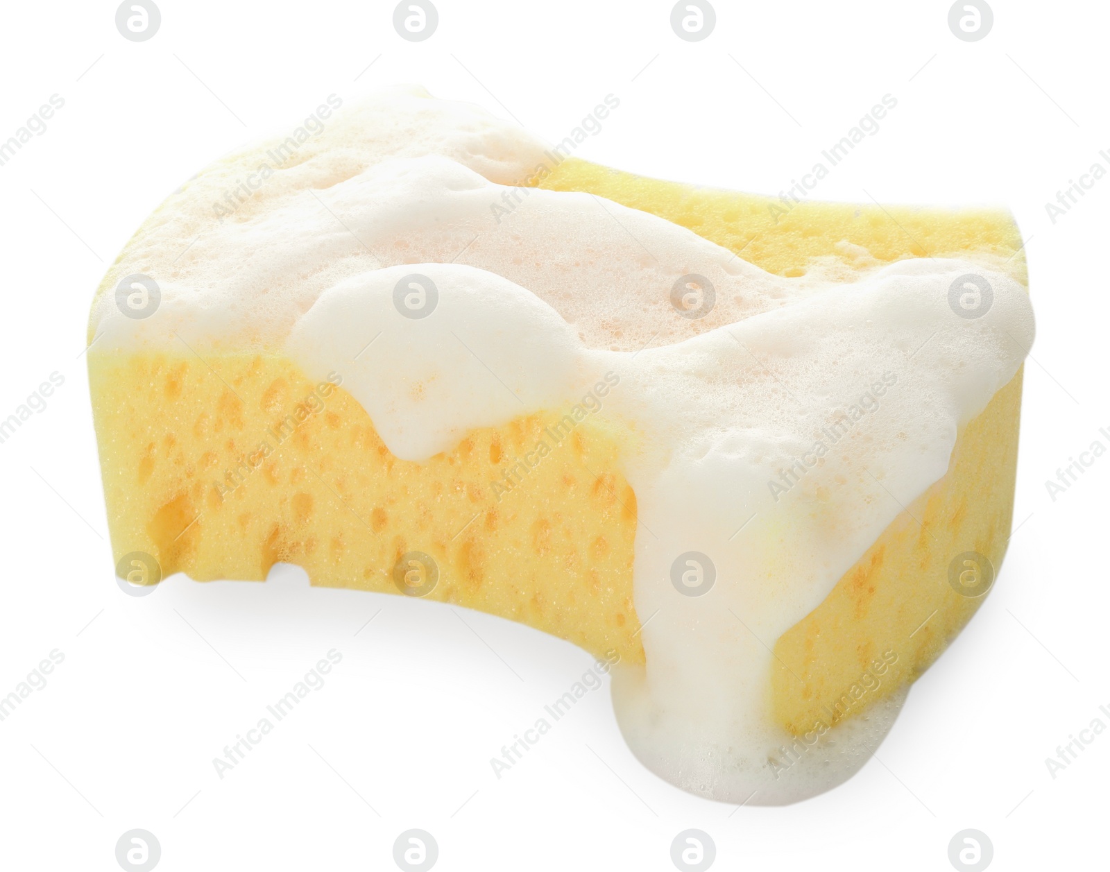 Photo of Yellow sponge with foam isolated on white