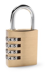 Photo of Locked steel combination padlock isolated on white