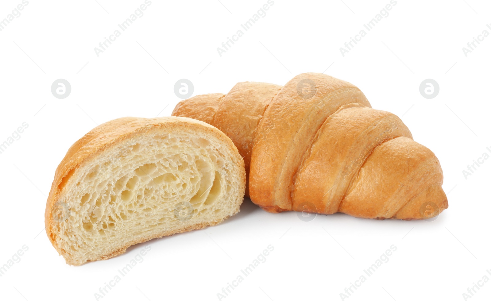 Photo of Delicious croissants isolated on white. Freshly baked pastries