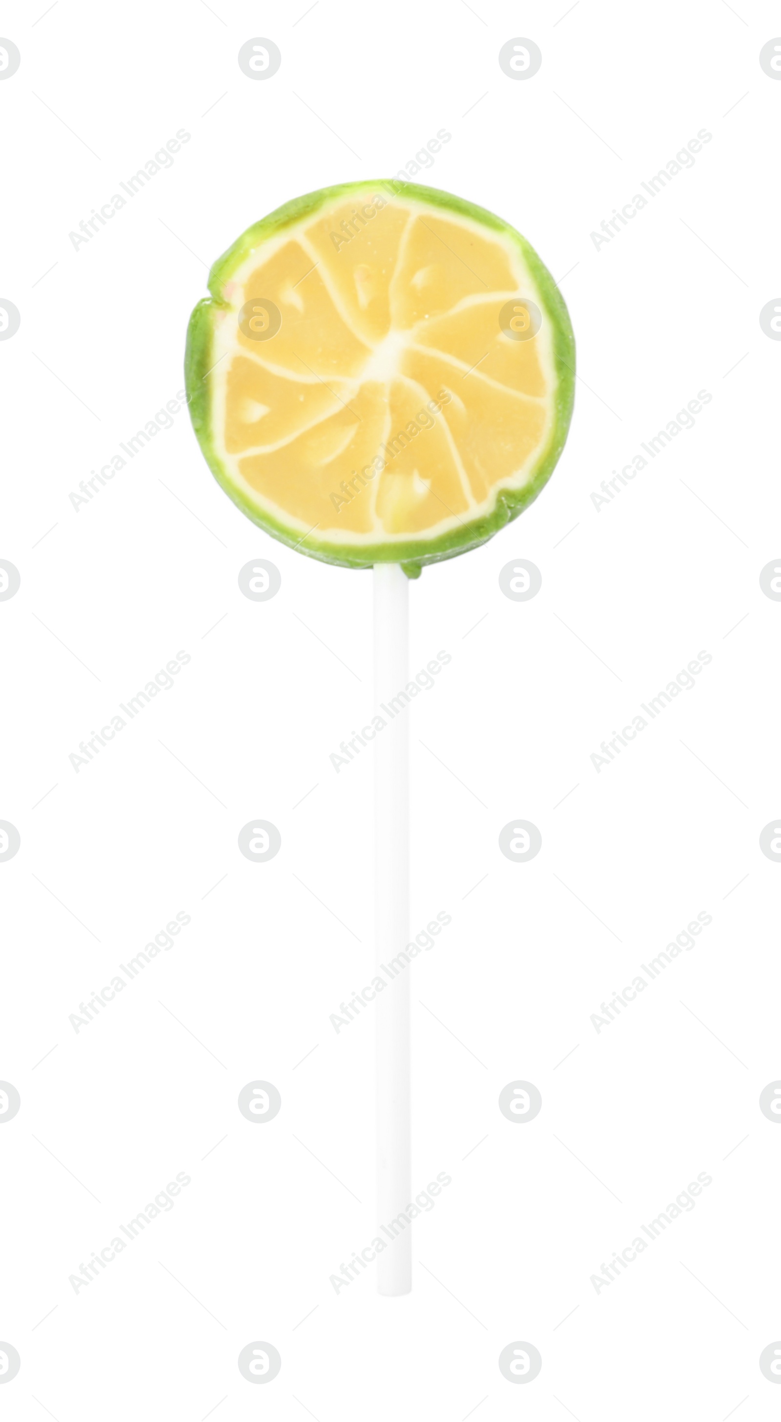 Photo of Tasty colorful fruit flavored candy on white background