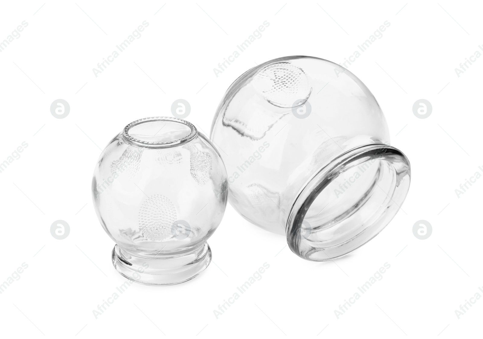 Photo of Glass cups isolated on white. Cupping therapy