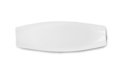 Photo of Ceramic plate with space for text on white background, top view. Washing dishes