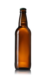 Photo of Brown glass bottle of beer isolated on white