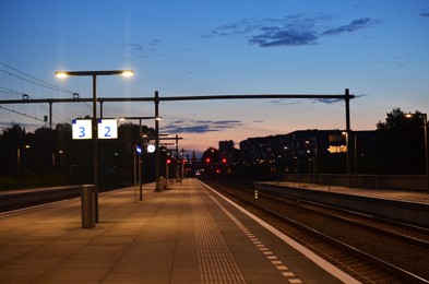 Beautiful view of railway platform at night