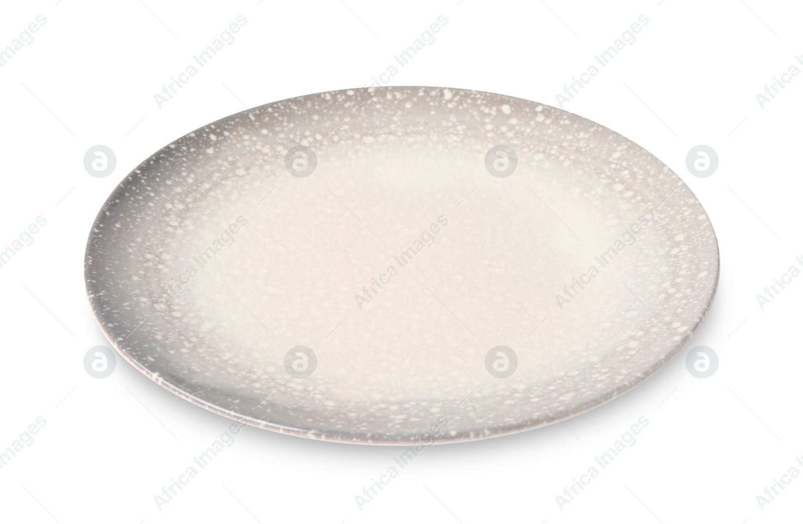 Photo of One round ceramic plate isolated on white