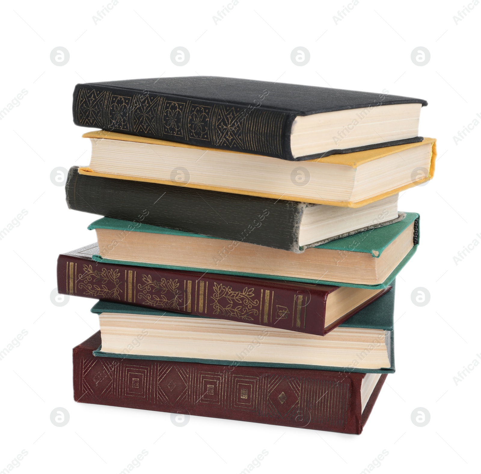 Photo of Stack of many old hardcover books isolated on white