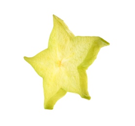 Photo of Slice of juicy carambola on white background