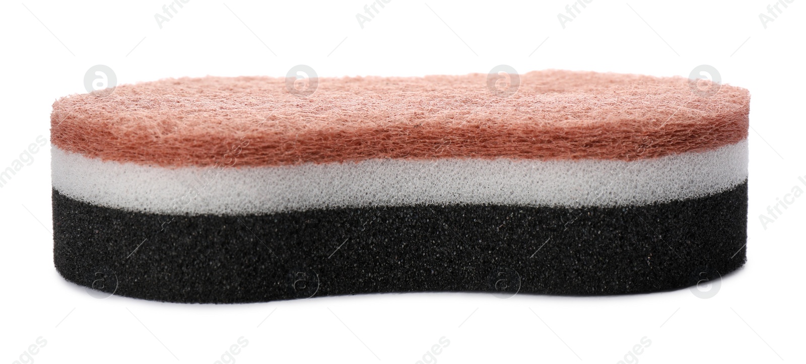 Photo of Layered cleaning sponge with abrasive scourer isolated on white