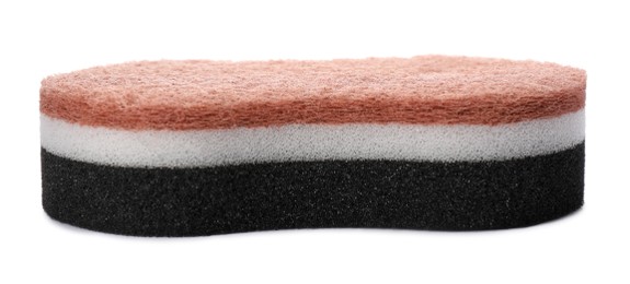 Layered cleaning sponge with abrasive scourer isolated on white