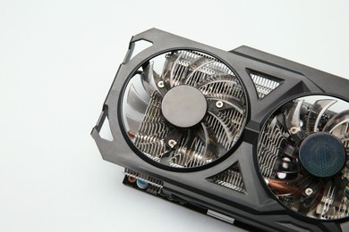 One graphics card on color background, above view