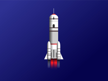 Modern rocket model illustration on blue background
