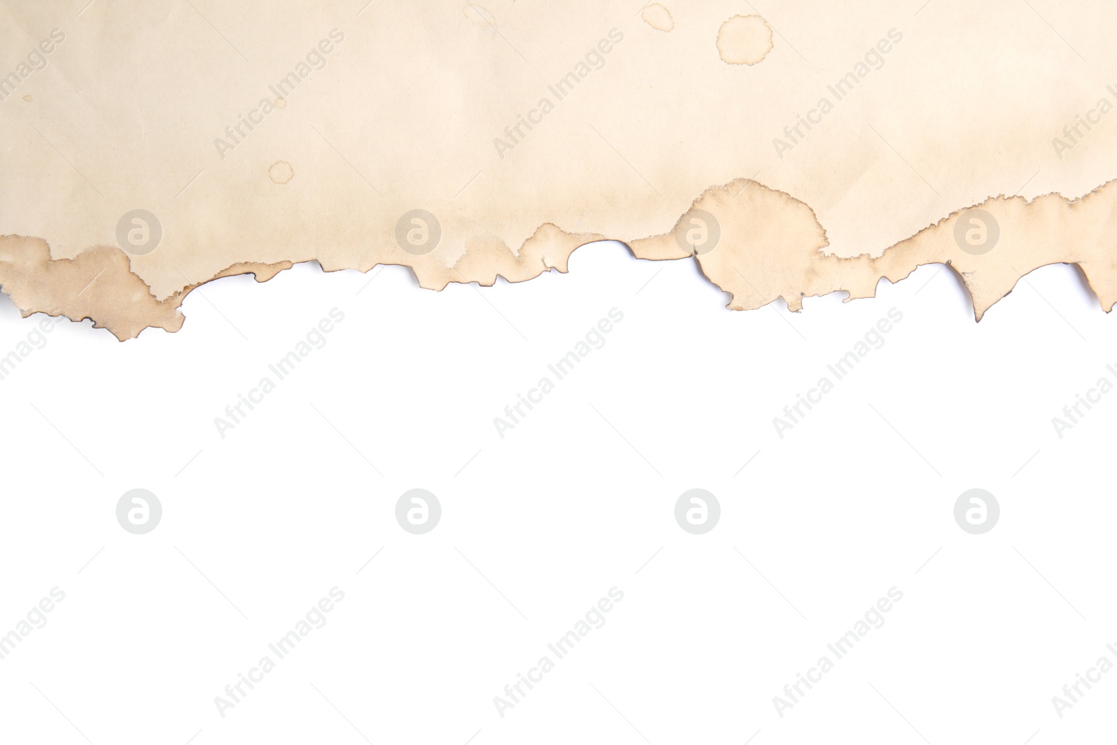 Photo of Sheet of old paper isolated on white, top view. Space for text