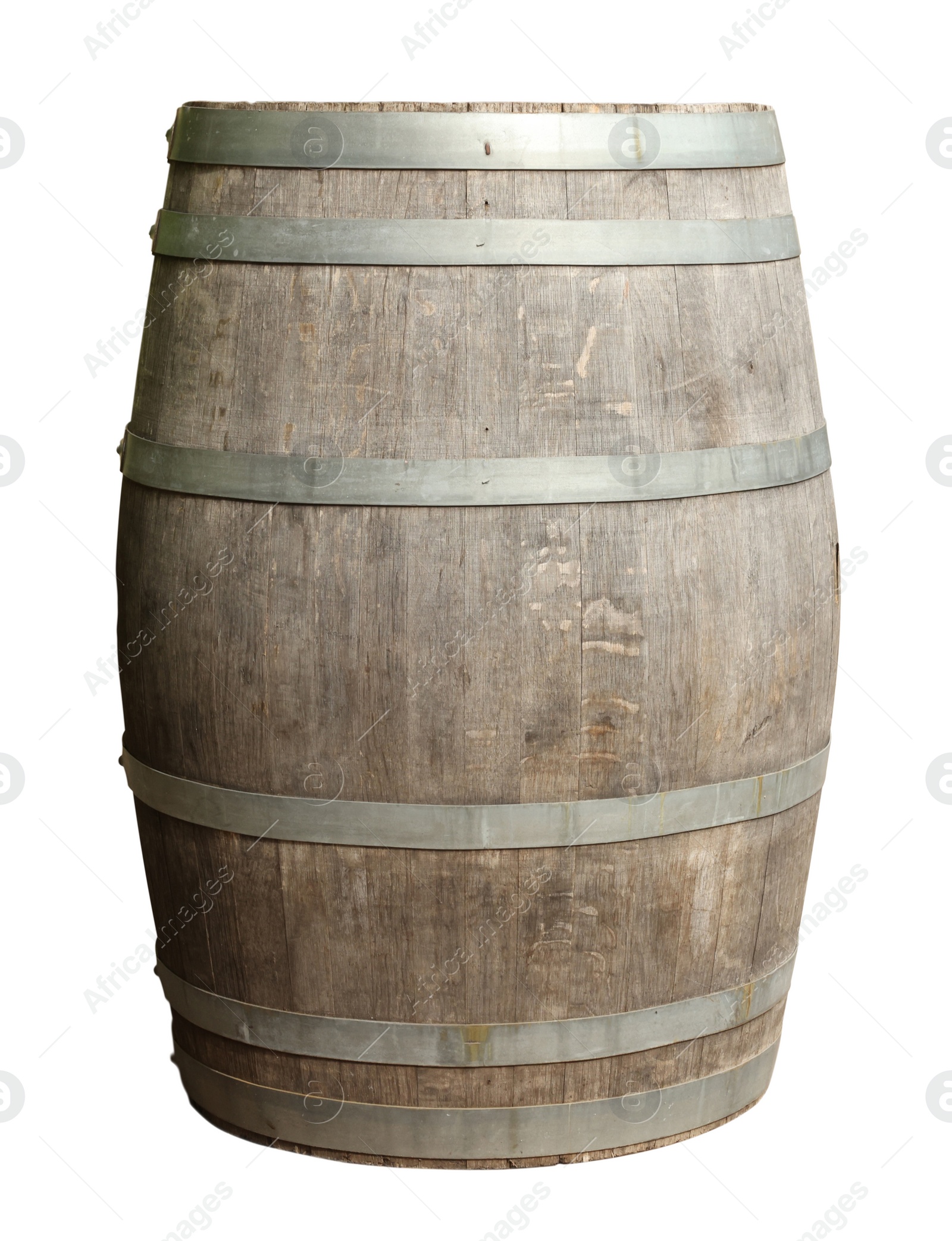 Image of One wooden barrel with metal hoops isolated on white