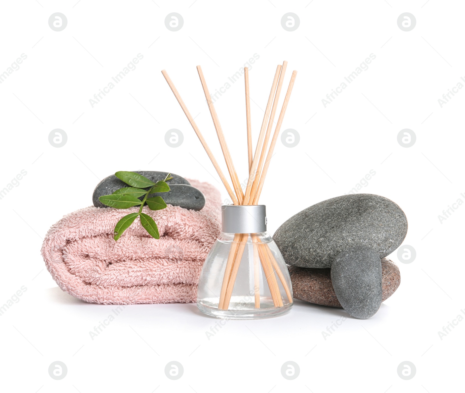 Photo of Composition with spa stones on white background