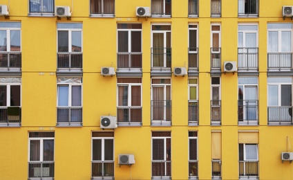 Colorful modern building with windows. Urban architecture