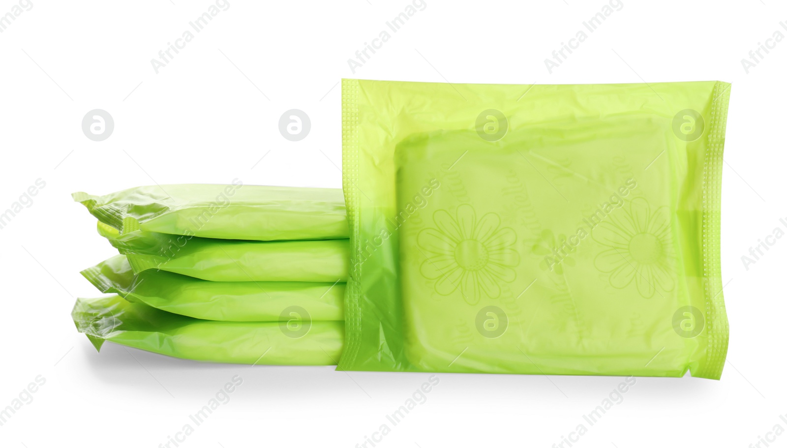 Photo of Many menstrual pads on white background. Gynecological care