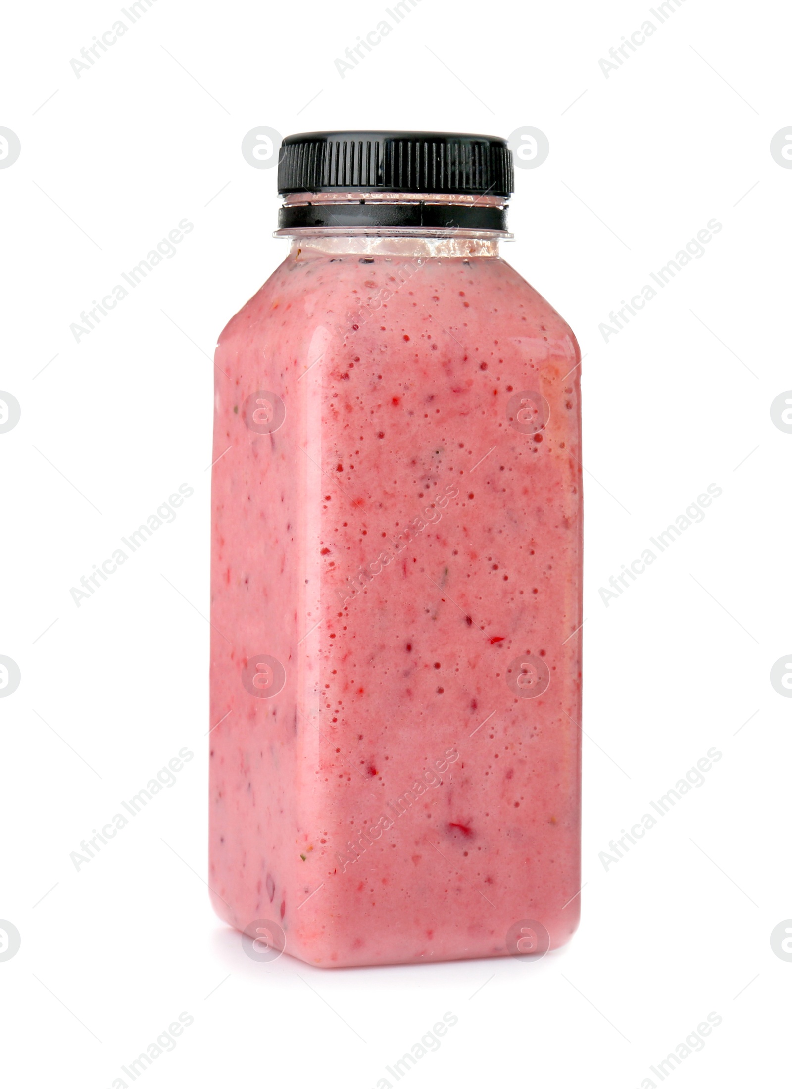 Photo of Bottle with delicious detox smoothie on white background