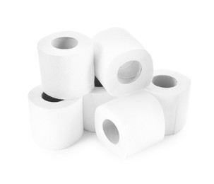 Photo of Soft toilet paper rolls isolated on white