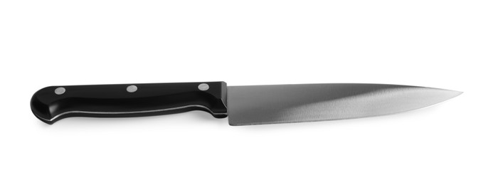 Photo of One knife with black handle isolated on white