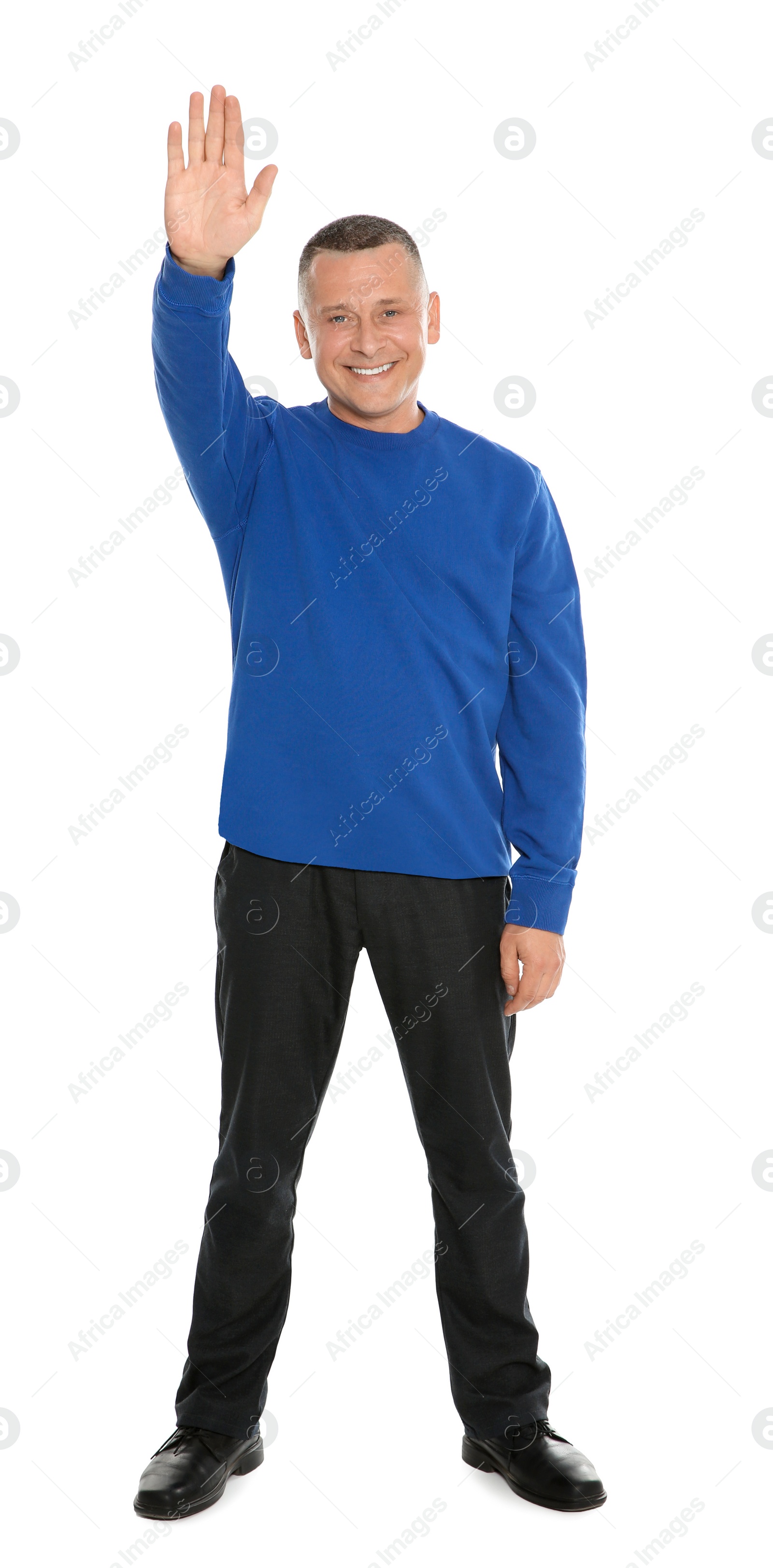 Photo of Full length portrait of mature man on white background