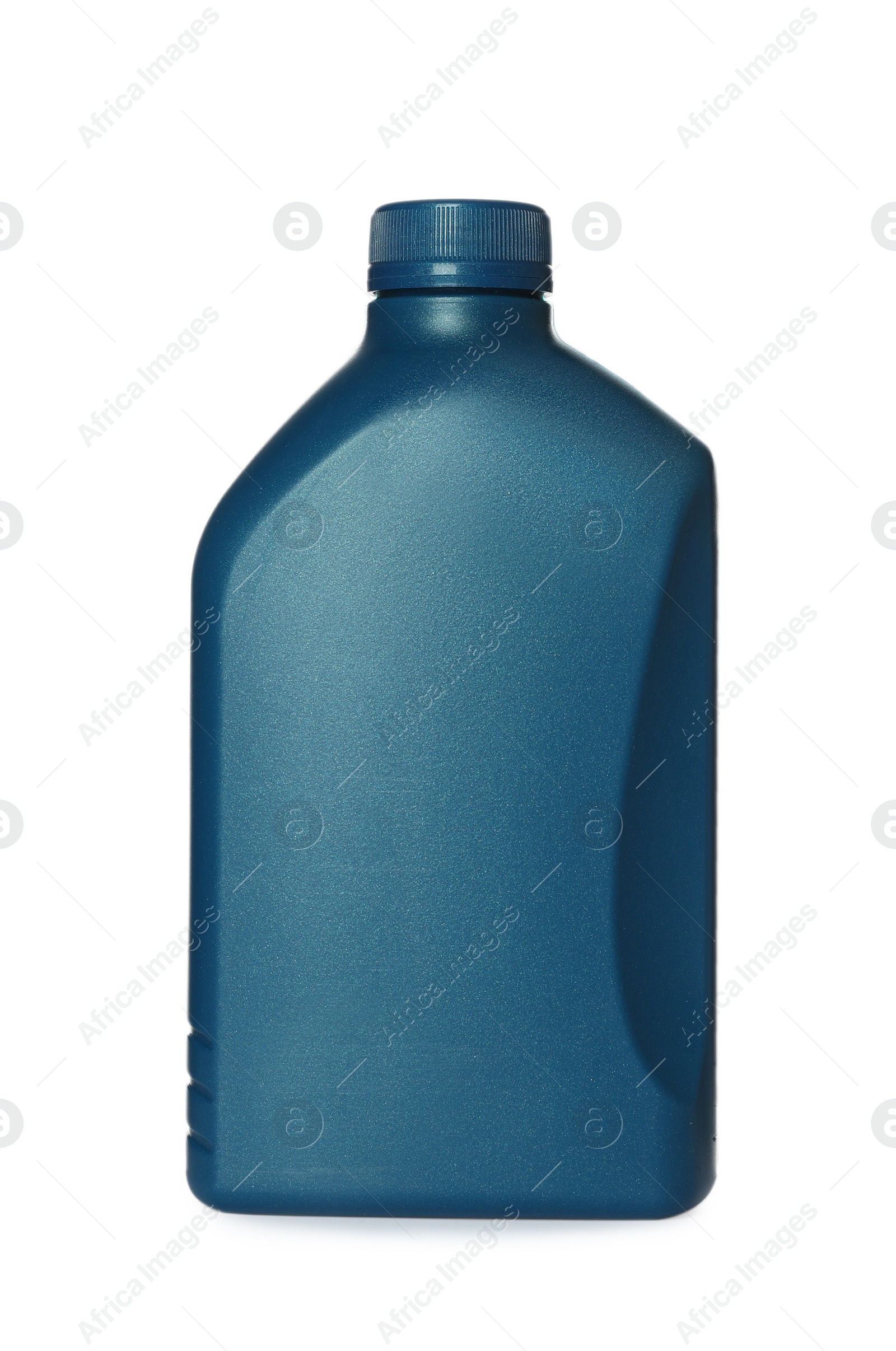Photo of Motor oil in blue container isolated on white