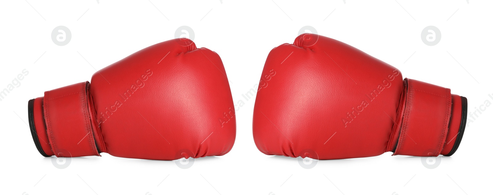 Image of Red boxing gloves on white background. Banner design