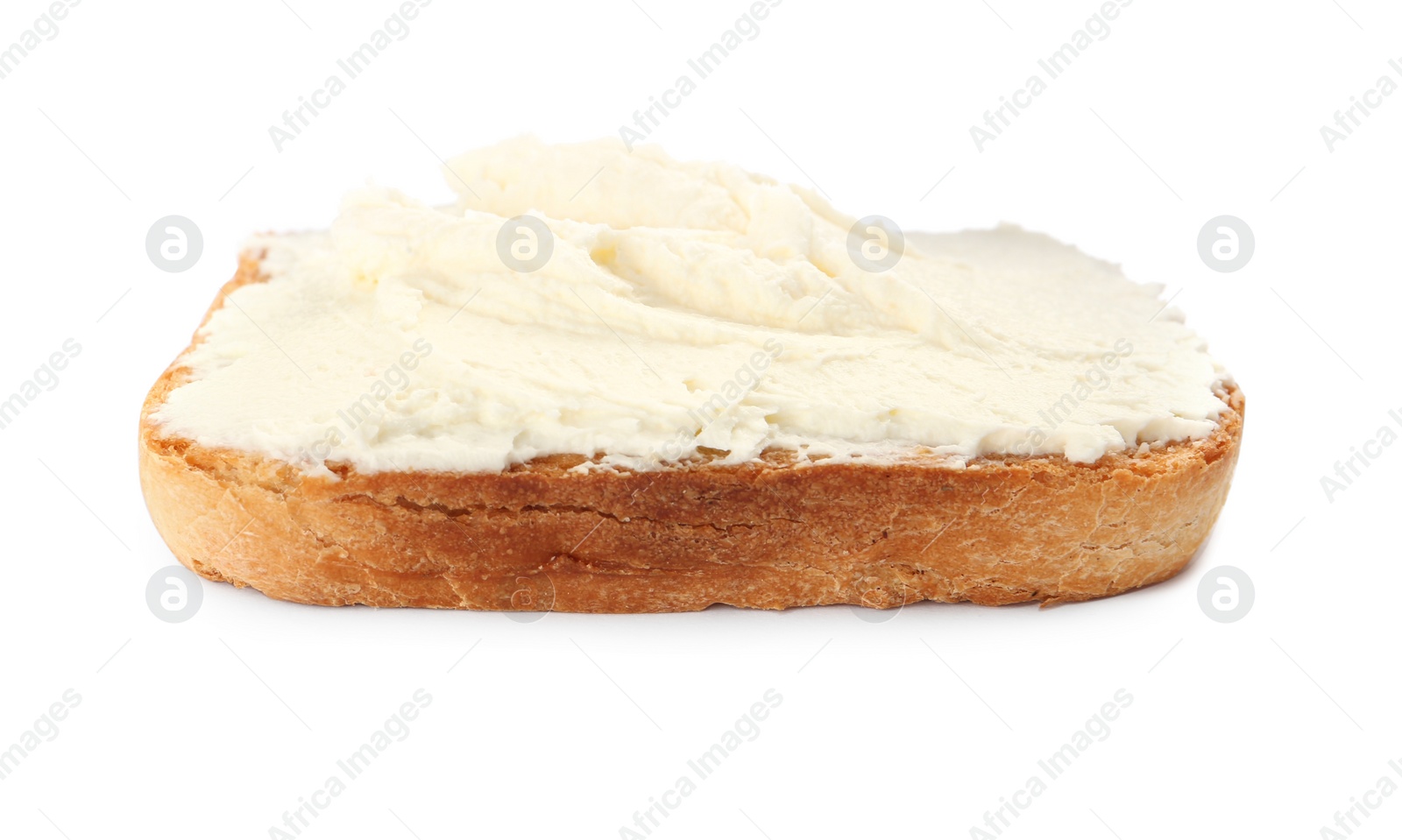 Photo of Delicious sandwich with cream cheese isolated on white