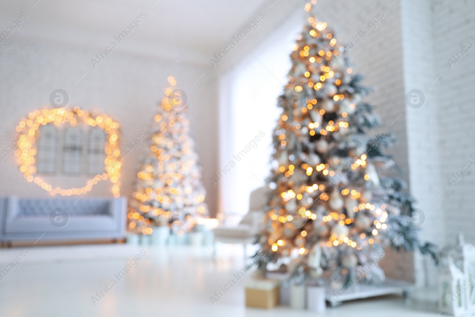 Photo of Blurred view of Christmas living room interior