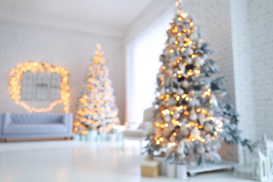 Blurred view of Christmas living room interior