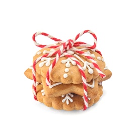 Photo of Tasty homemade Christmas cookies on white background