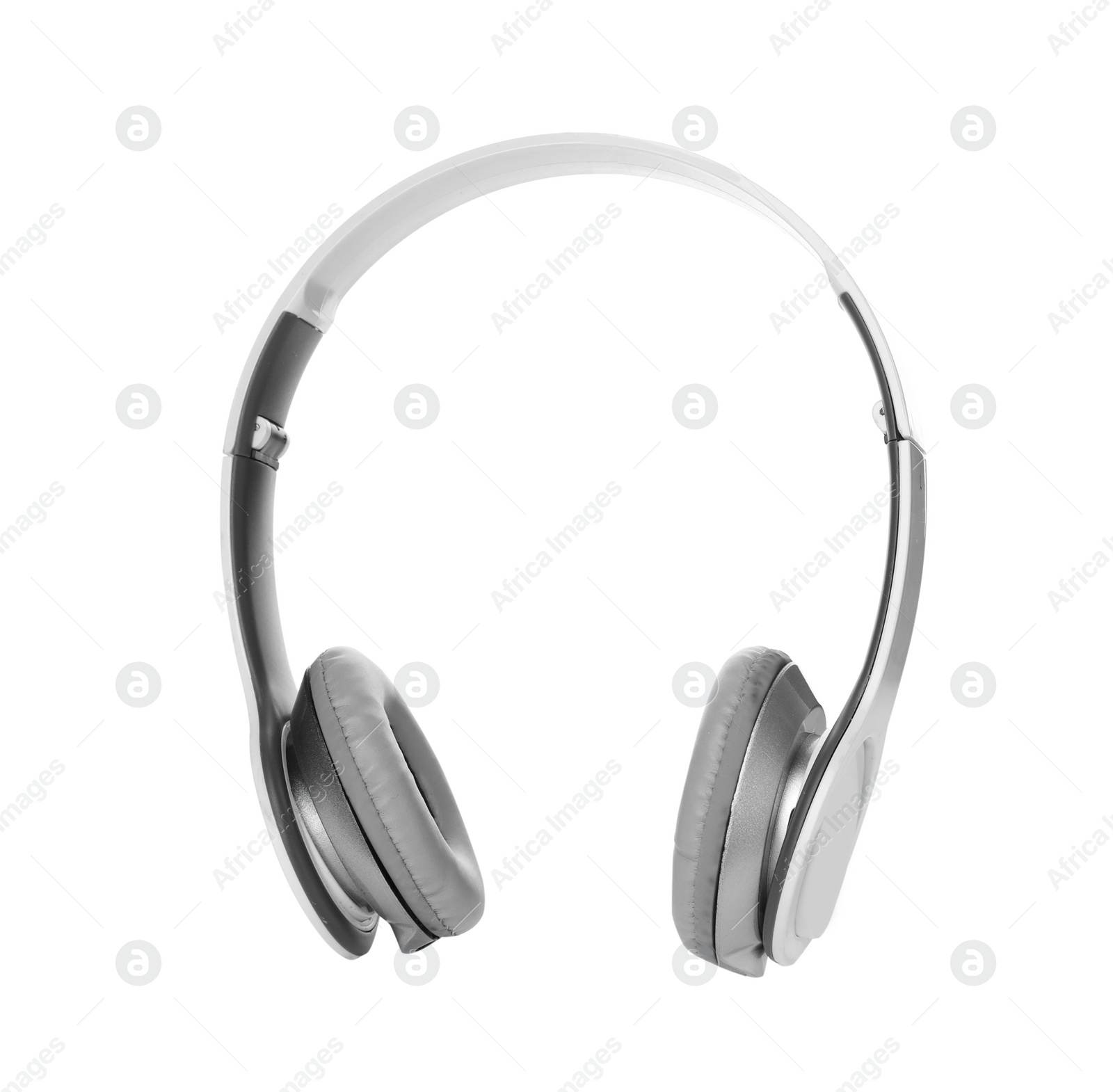 Photo of Stylish modern headphones with earmuffs on white background