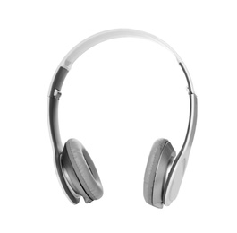 Photo of Stylish modern headphones with earmuffs on white background