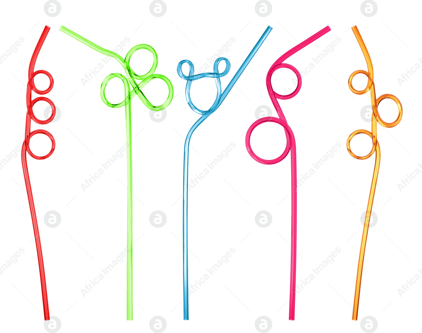 Image of Set with different straws for drinks on white background