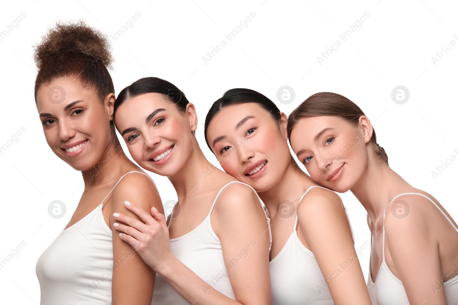 Photo of Beautiful young women with healthy skin on white background