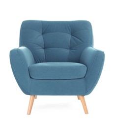 Image of One comfortable light blue armchair isolated on white