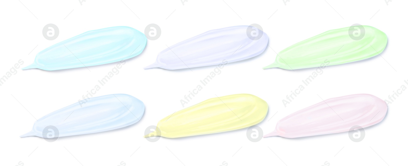 Image of Set with samples of cosmetic gels on white background