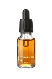 Image of Bottle of hydrophilic oil isolated on white. Makeup remover 