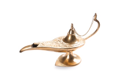 Photo of Aladdin lamp of wishes on white background