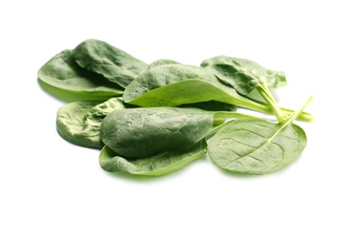 Photo of Pile of fresh spinach leaves isolated on white