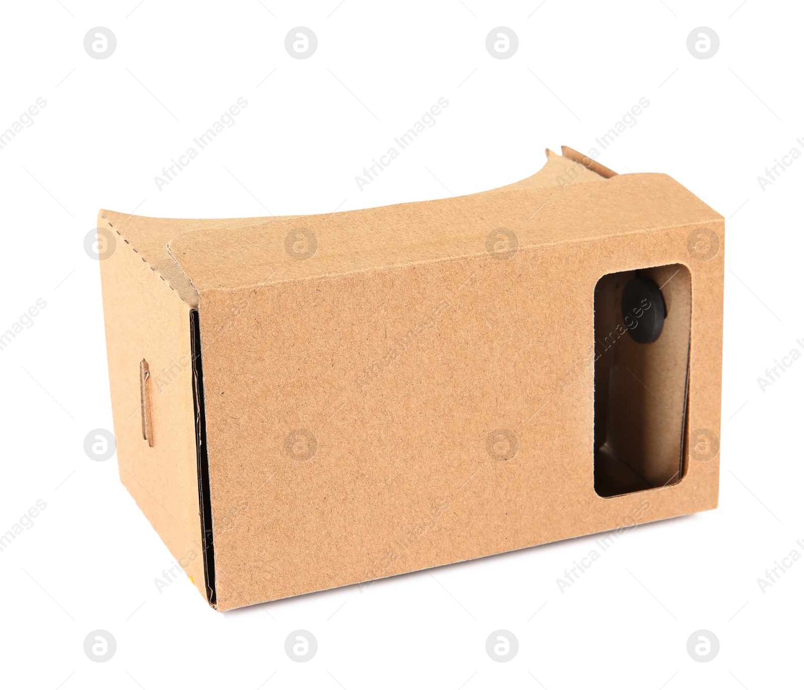 Photo of Cardboard virtual reality headset on white background